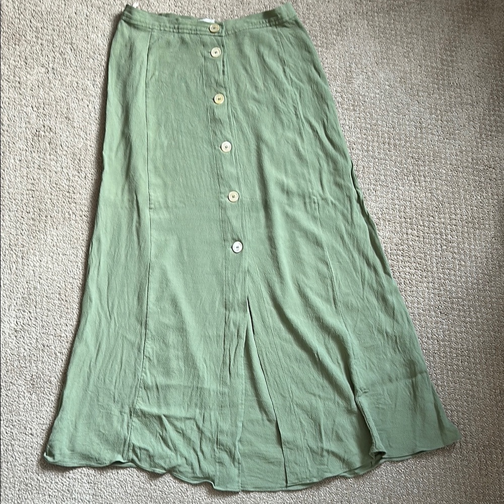 WILFRED Sage Green Button Down Midi Skirt